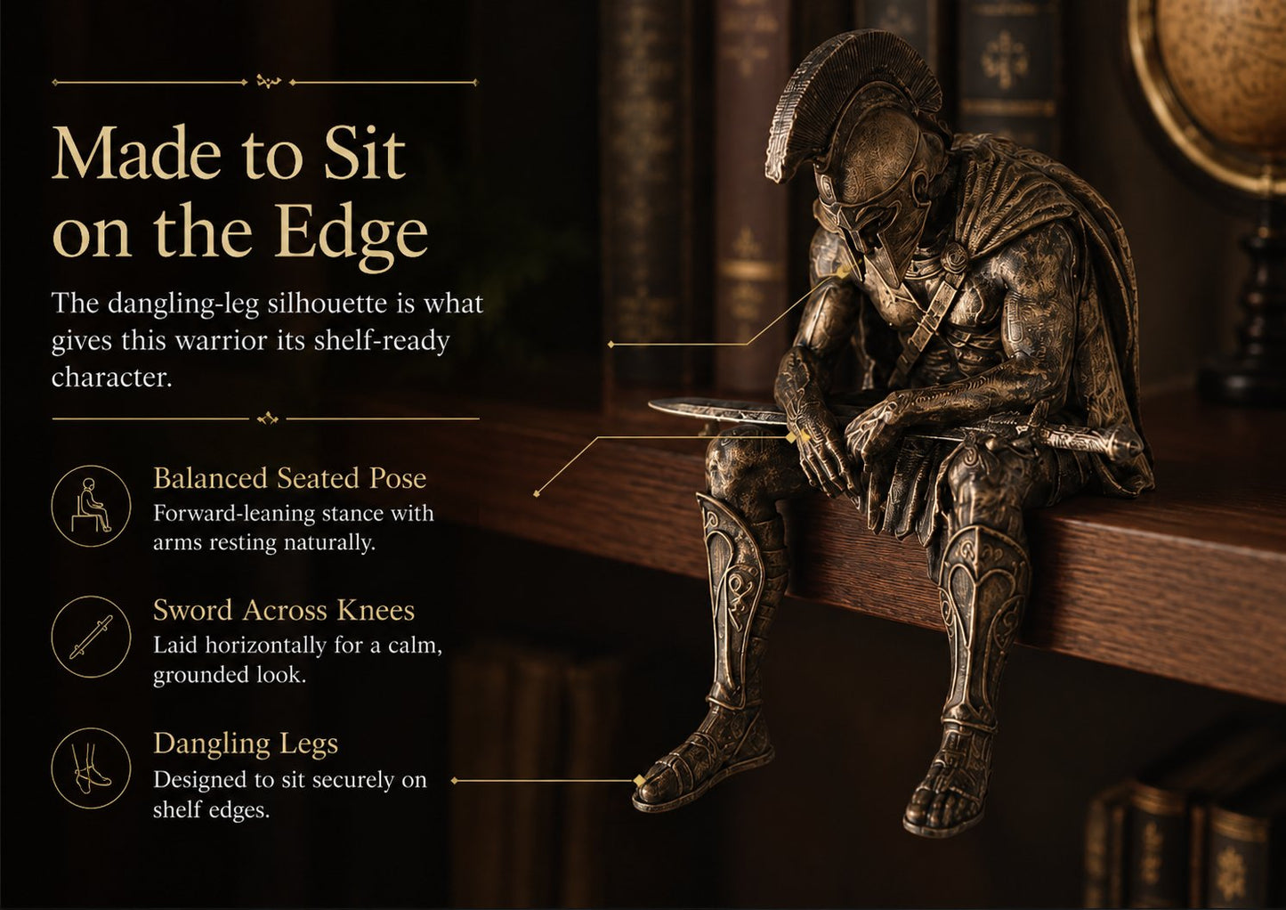 ⚔️ Ancient Greek Warrior Shelf Sitter – Unique Bookshelf Decor