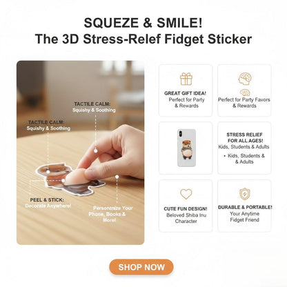 🔥(6PCS!!)3D Dog Belly Mochi Squishy Stickers, Stress Relief Fidget, Cute Squeeze Toys