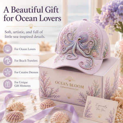 🌊 3D Ocean Creatures Printing Cap | Pearl & Crystal Adjustable Hat for Beach, Travel & Everyday Wear
