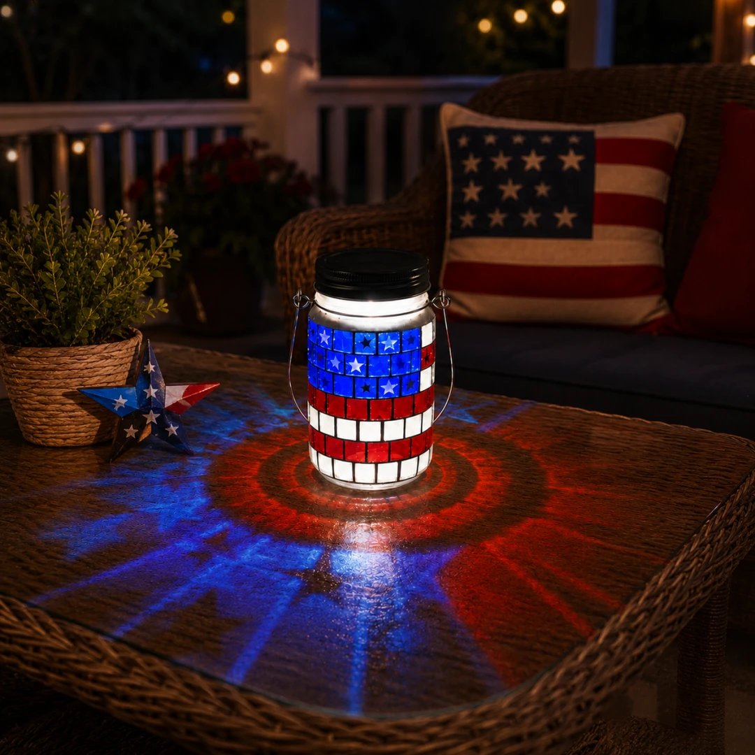 🔥4th of July Solar Patriotic Mason Jar Lantern