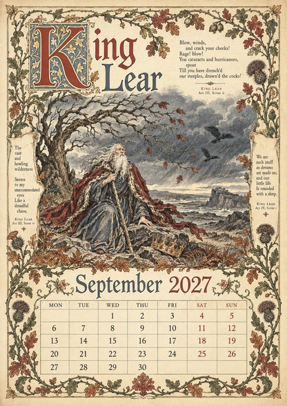 🎁A Shakespearean Year 2027 – 12 Plays Through the Seasons | Vintage Illustrated Wall Calendar
