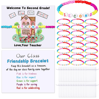 🏫Back to School Friendship Bracelets Set🧒 -Include Our Class Is a Family Greeting Card and  Bracelet with Bags Gift