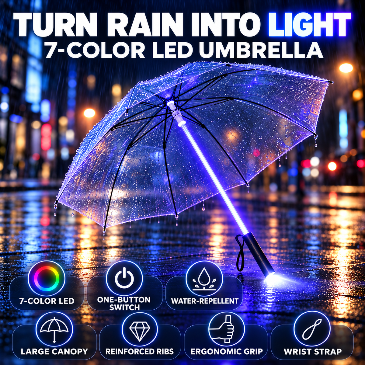 🌧️ 49% OFF Color-Changing LED Umbrella ✨ Turn Every Rainy Night Into A Light Show