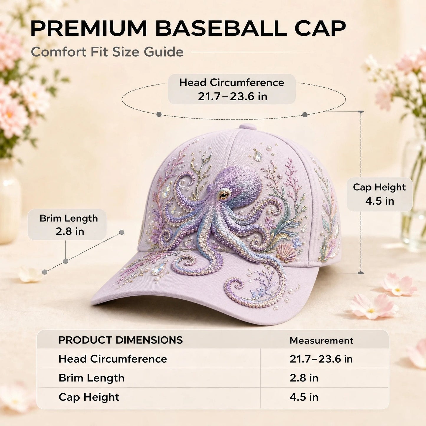 🌊 3D Ocean Creatures Printing Cap | Pearl & Crystal Adjustable Hat for Beach, Travel & Everyday Wear