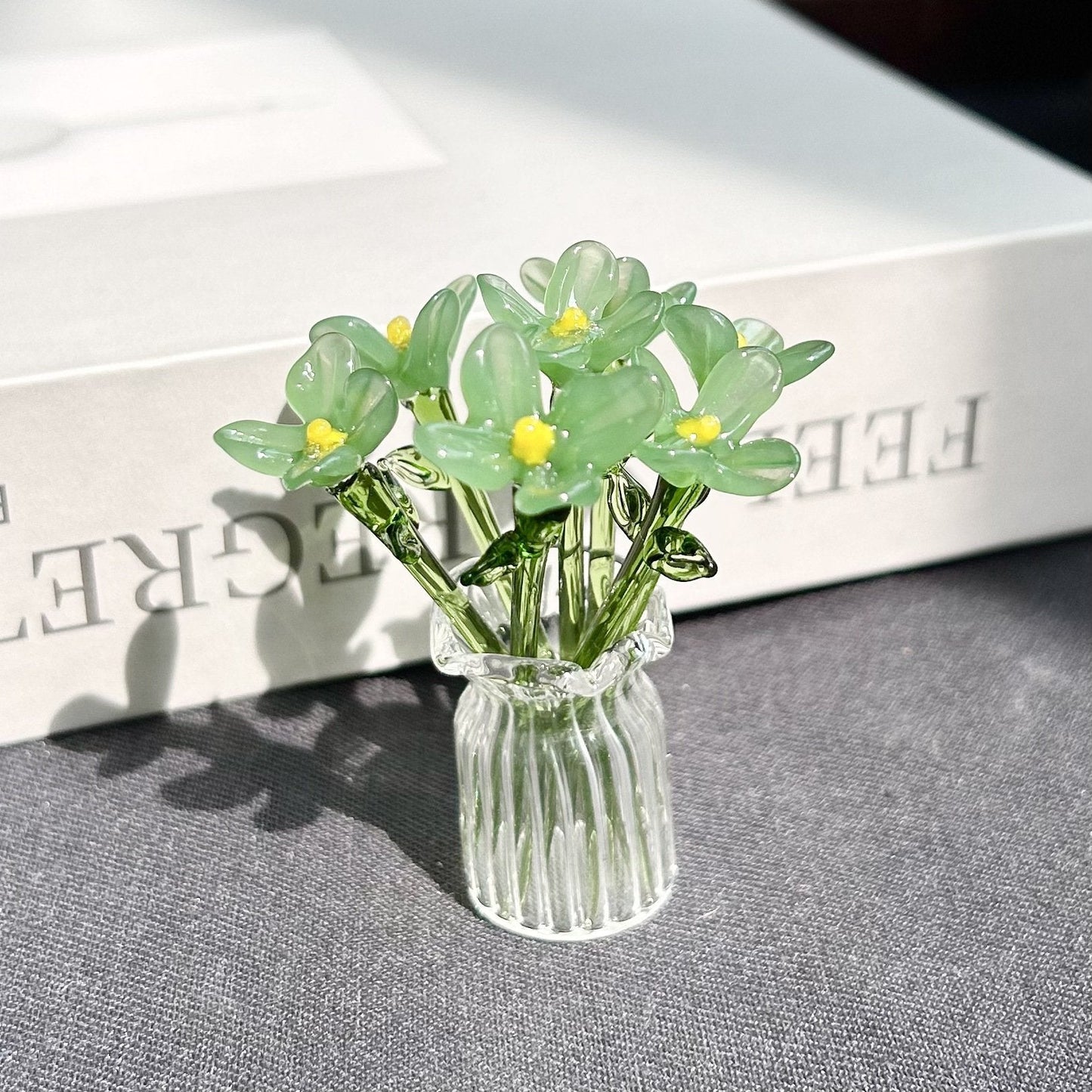 🌸Mini Glass Flower Ornament Crafts Artificial Flower Floral Figurine