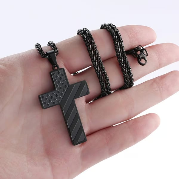 ✝️Stainless Steel Cross Necklace – Bible Verse + American Flag Pendant🎁