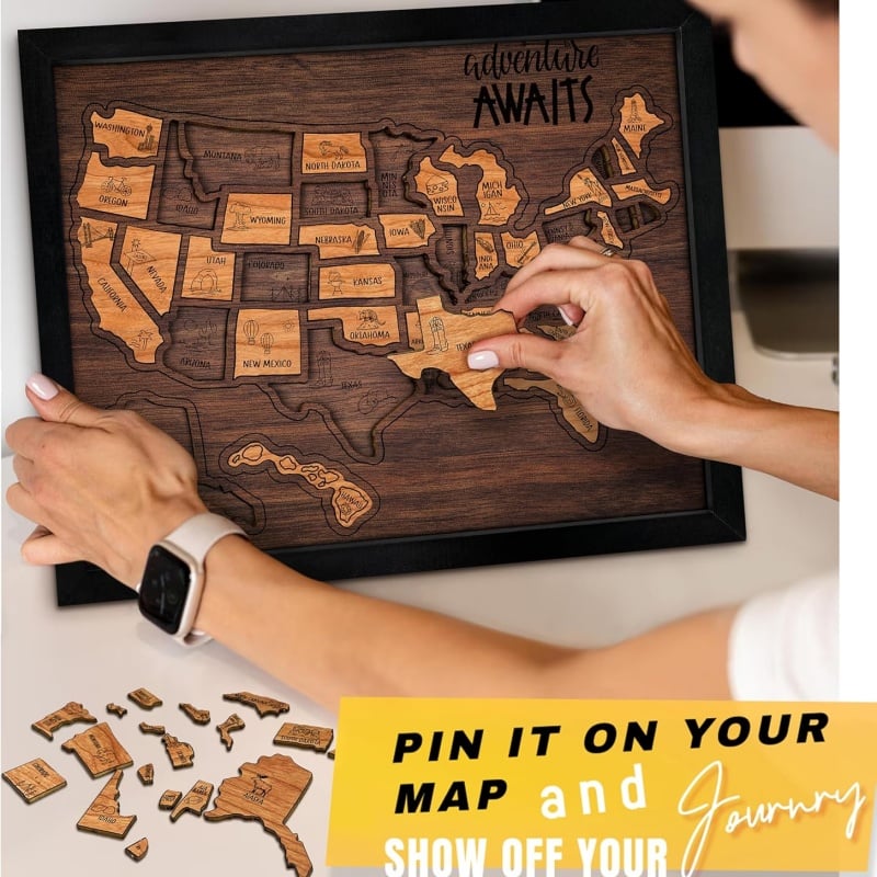 Wooden USA Travel Map Puzzle🧩A Stylish Way to Track Your Journey