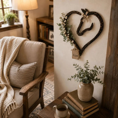 🏠 ✨Rustic Horse Heart Wall Decor with Greenery – Farmhouse Equestrian Home Accent