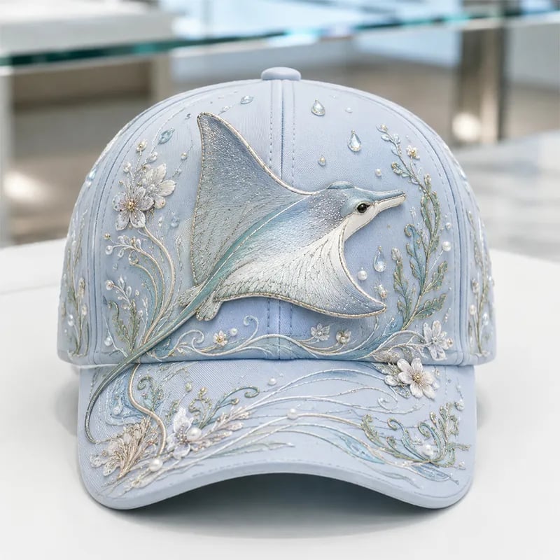 🌊 3D Ocean Creatures Printing Cap | Pearl & Crystal Adjustable Hat for Beach, Travel & Everyday Wear