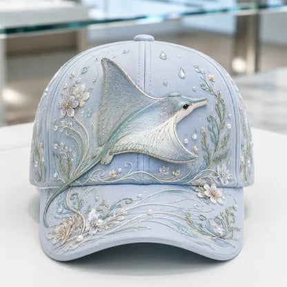 🌊 3D Ocean Creatures Printing Cap | Pearl & Crystal Adjustable Hat for Beach, Travel & Everyday Wear