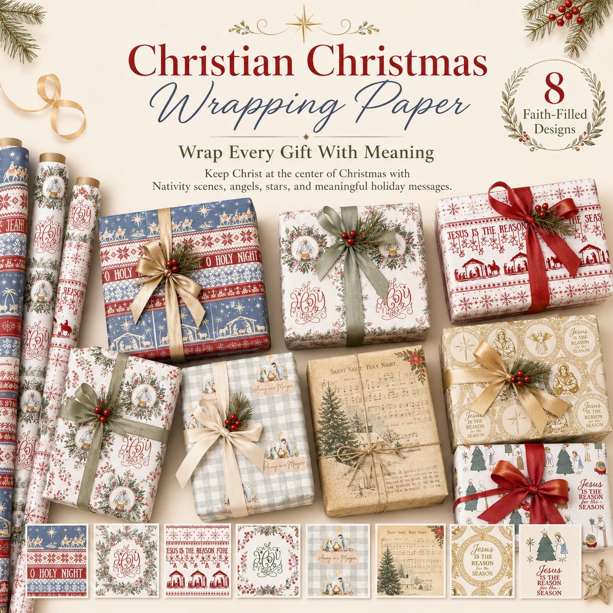 ✝️ Jesus Is The Reason For The Season🎄🎁Christian Christmas Wrapping Paper