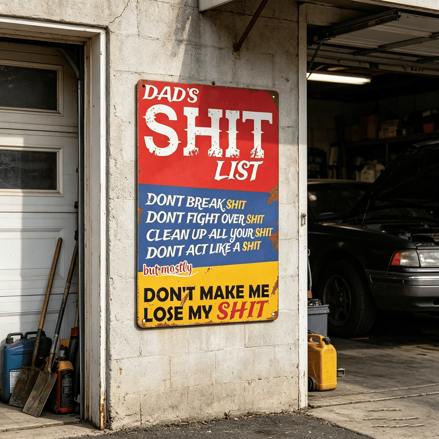 🎯Dad's Shit List Vintage Tin Sign – The Ultimate Funny Dad Gift & Garage Decor!🛠️