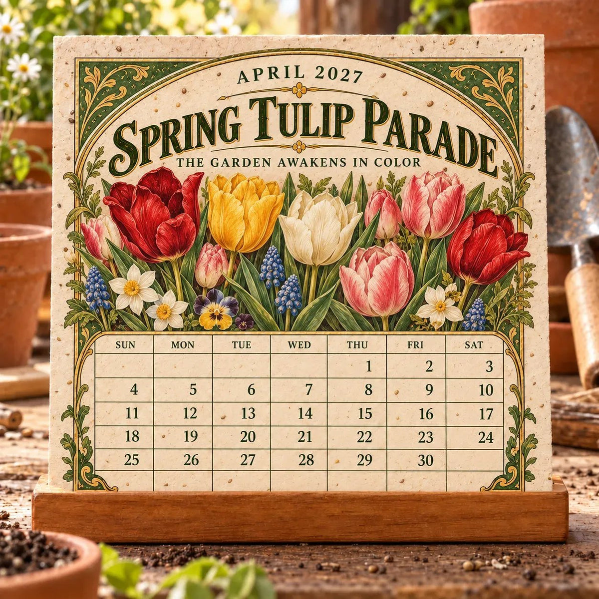 🌱 2027 Heirloom Garden Plantable Seed Calendar | 12 Plantable Months with Vintage Botanical Art & Wooden Stand 🌼