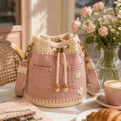 🔥HOT SALE 40% OFF✨👜Handmade Denim Crochet Bucket Bag