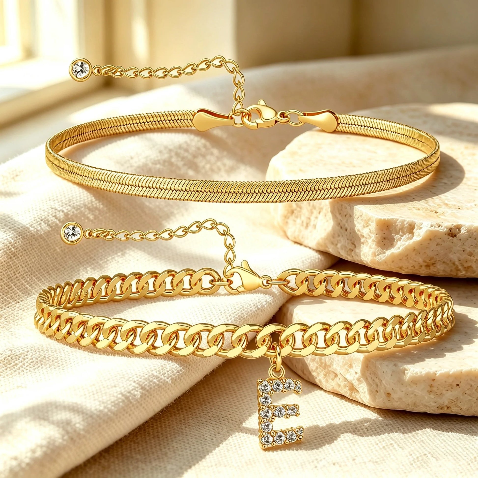 ✨ Gold Initial Anklet – 14K Gold Plated, Waterproof Adjustable Letter Pendant, Stackable Beach Jewelry