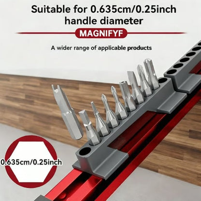 Pro-Series Aluminum Magnetic Hex Bit Organizer | 40-Slot 1/4" Drive Holder
