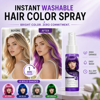 🌈 50% OFF! Temporary Hair Color Spray – Instant purple highlights, washable & gentle. No residue, no damage. Try a new look today! 🌟💜