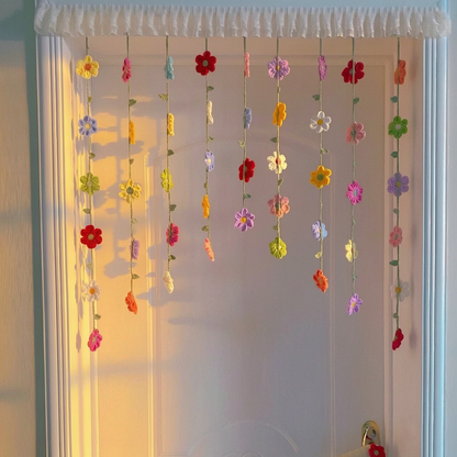 Hand-Crocheted Flower Door Curtain, Multi-Color Floral & Bell Orchid Design, Bedroom Decor, Trendy Gift