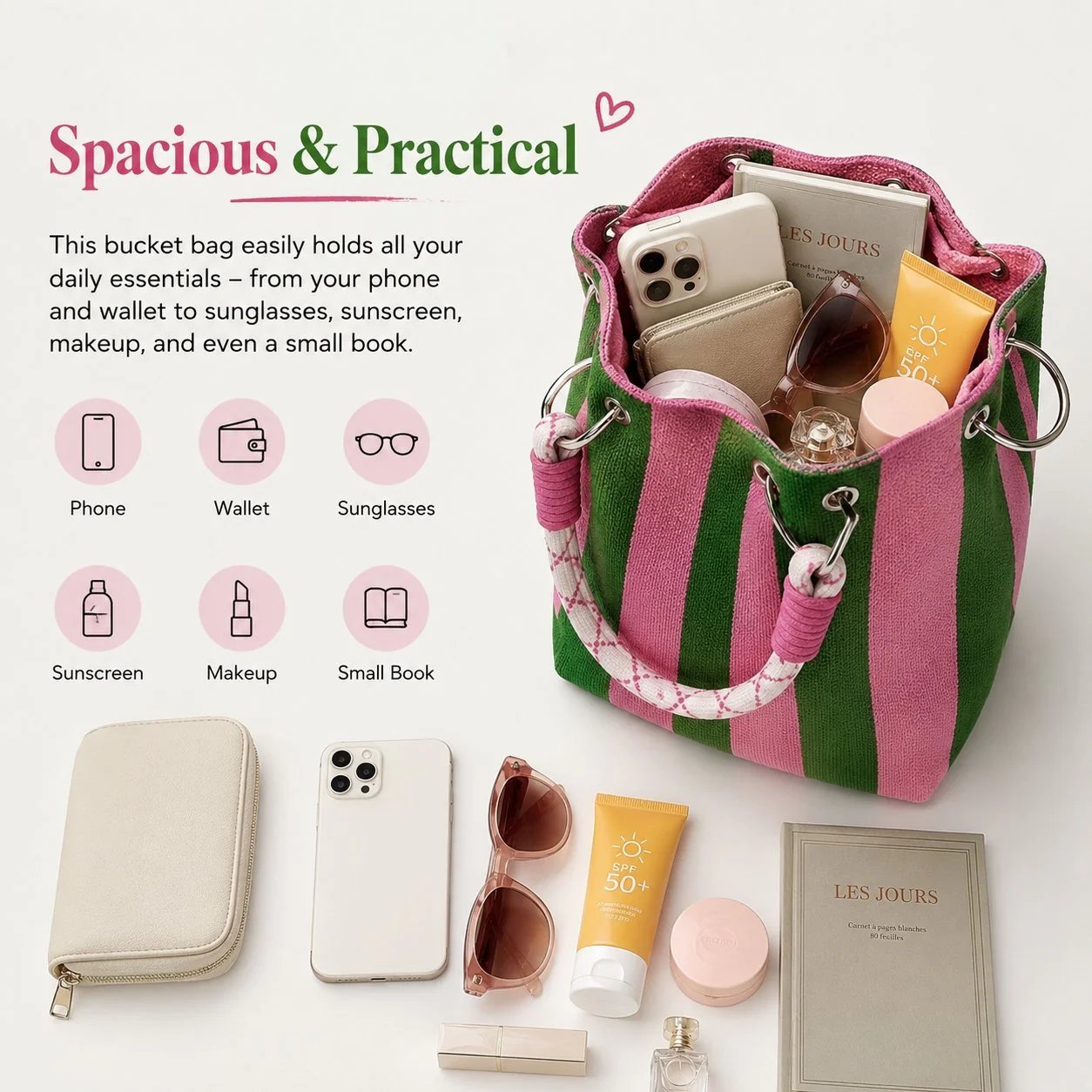 📢📢40% OFF !! ⏰🌴 Boho Striped Knit Bucket Handbag for Women – Handmade Summer Beach Shoulder Bag