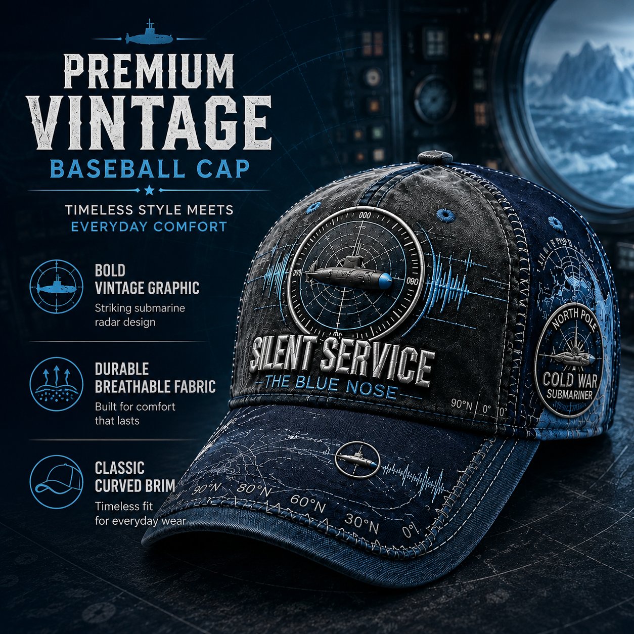 Silent Service The Blue Nose Submarine Veteran Baseball Cap