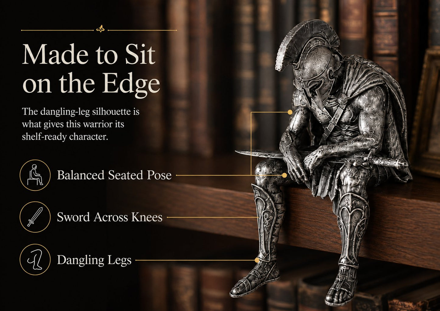 ⚔️ Ancient Greek Warrior Shelf Sitter – Unique Bookshelf Decor
