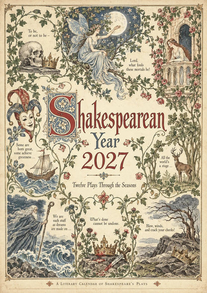 🎁A Shakespearean Year 2027 – 12 Plays Through the Seasons | Vintage Illustrated Wall Calendar