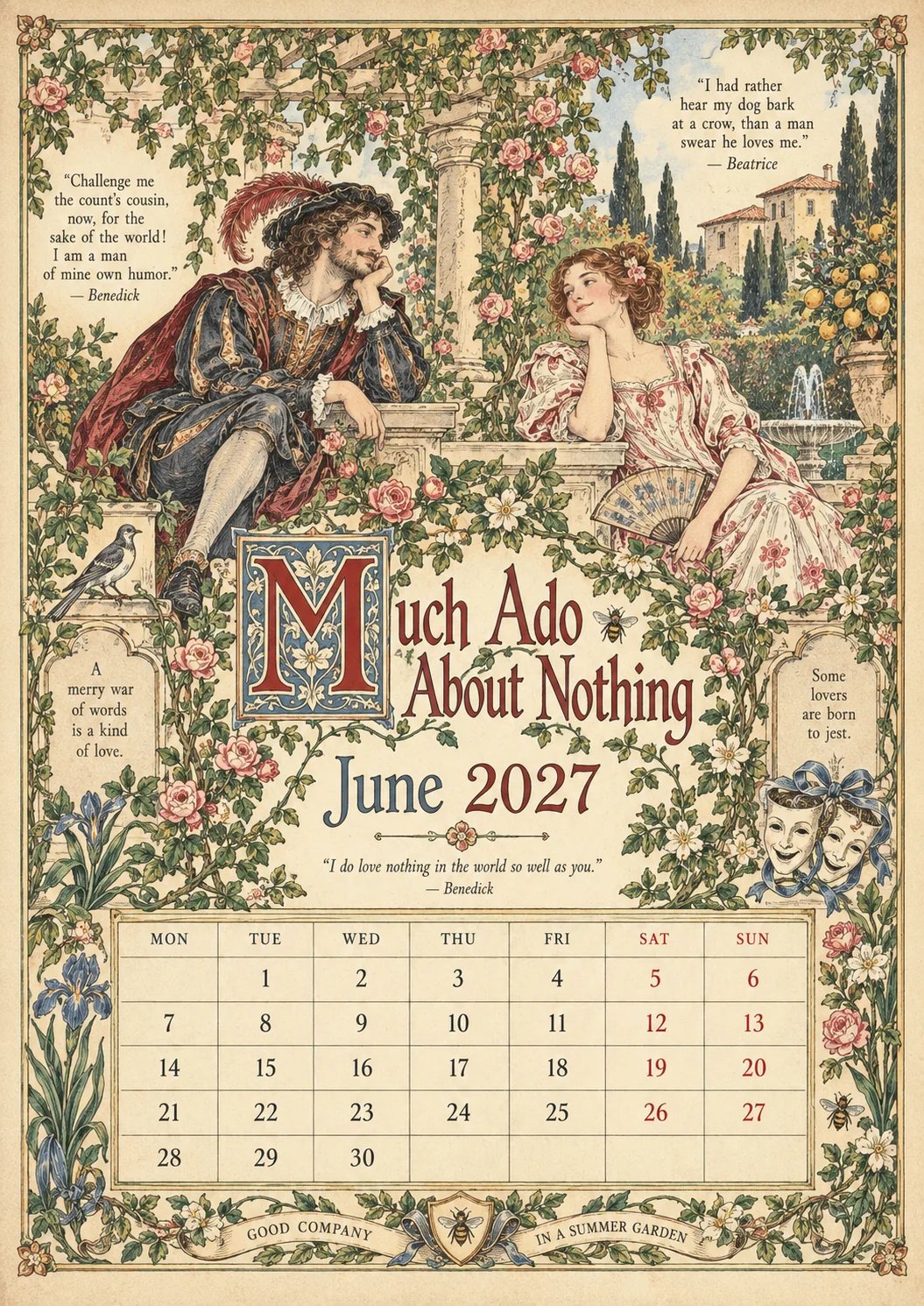 🎁A Shakespearean Year 2027 – 12 Plays Through the Seasons | Vintage Illustrated Wall Calendar