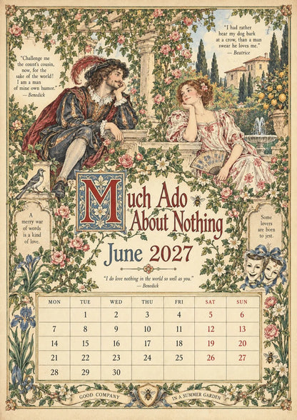 🎁A Shakespearean Year 2027 – 12 Plays Through the Seasons | Vintage Illustrated Wall Calendar