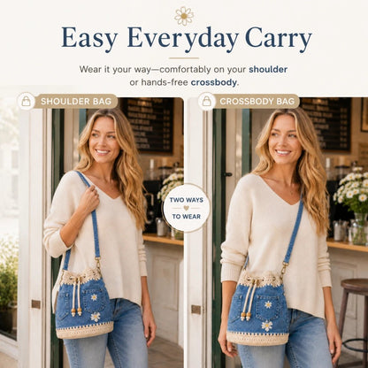 🔥HOT SALE 40% OFF✨👜Handmade Denim Crochet Bucket Bag