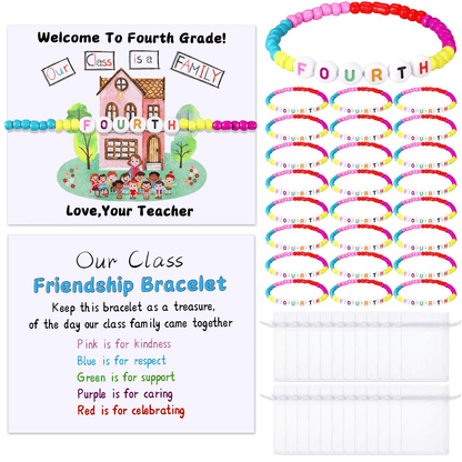🏫Back to School Friendship Bracelets Set🧒 -Include Our Class Is a Family Greeting Card and  Bracelet with Bags Gift