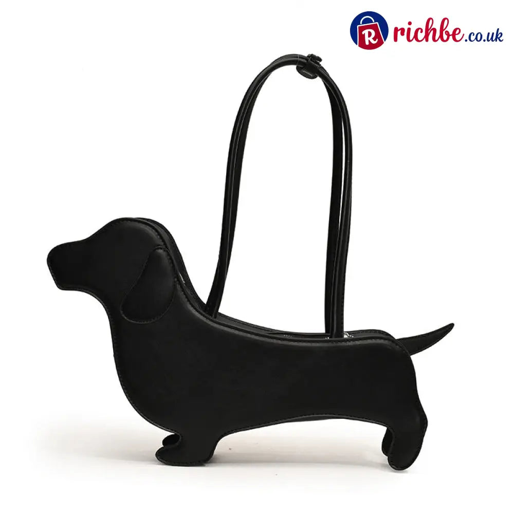 🐶 Dachshund-Shaped Crossbody Bag – Cute PU Dog Purs - Black