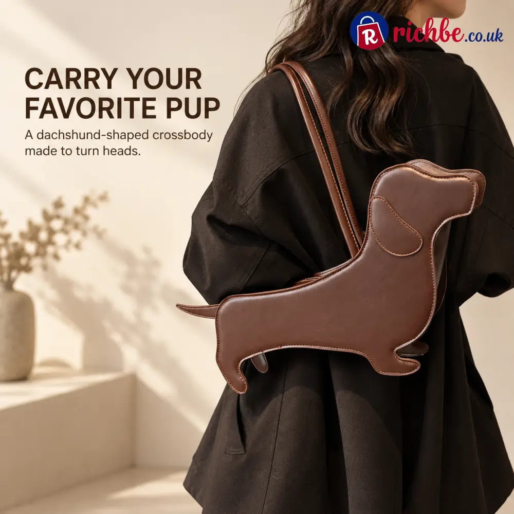 🐶 Dachshund-Shaped Crossbody Bag – Cute PU Dog Purs - Brown