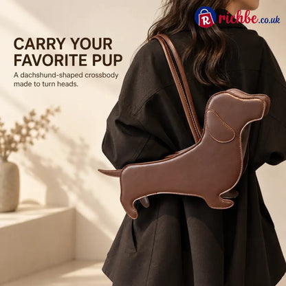 🐶 Dachshund-Shaped Crossbody Bag – Cute PU Dog Purs - Brown