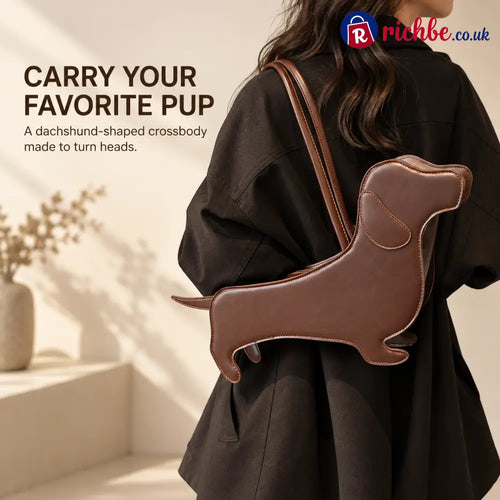 🐶 Dachshund-Shaped Crossbody Bag – Cute PU Dog Purs - Brown