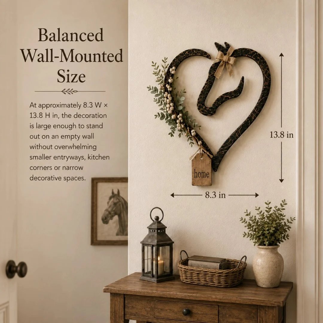🏠 ✨Rustic Horse Heart Wall Decor with Greenery – Farmhouse Equestrian Home Accent
