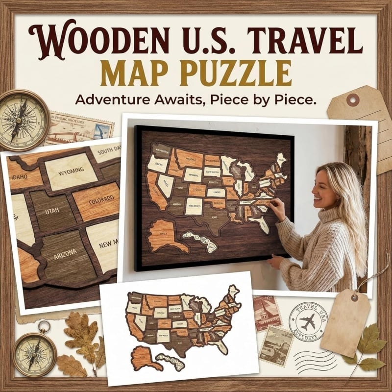 Wooden USA Travel Map Puzzle🧩A Stylish Way to Track Your Journey