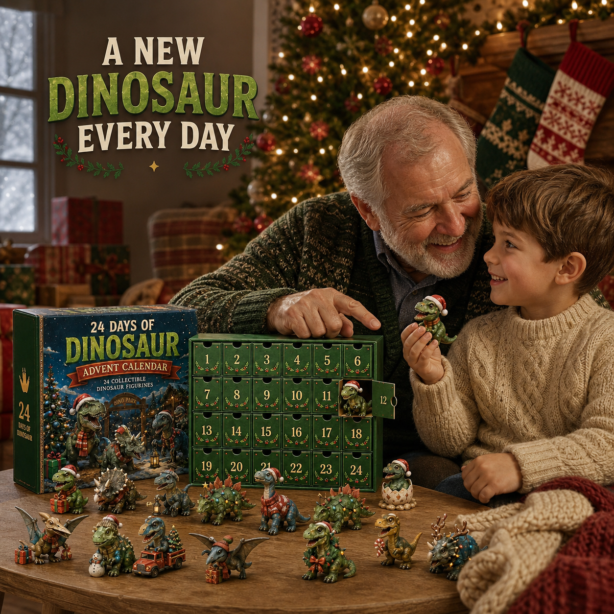 🦖24 Days of Dinosaur Christmas Advent Calendar – 24 Collectible Dino Figurines & Holiday Surprises