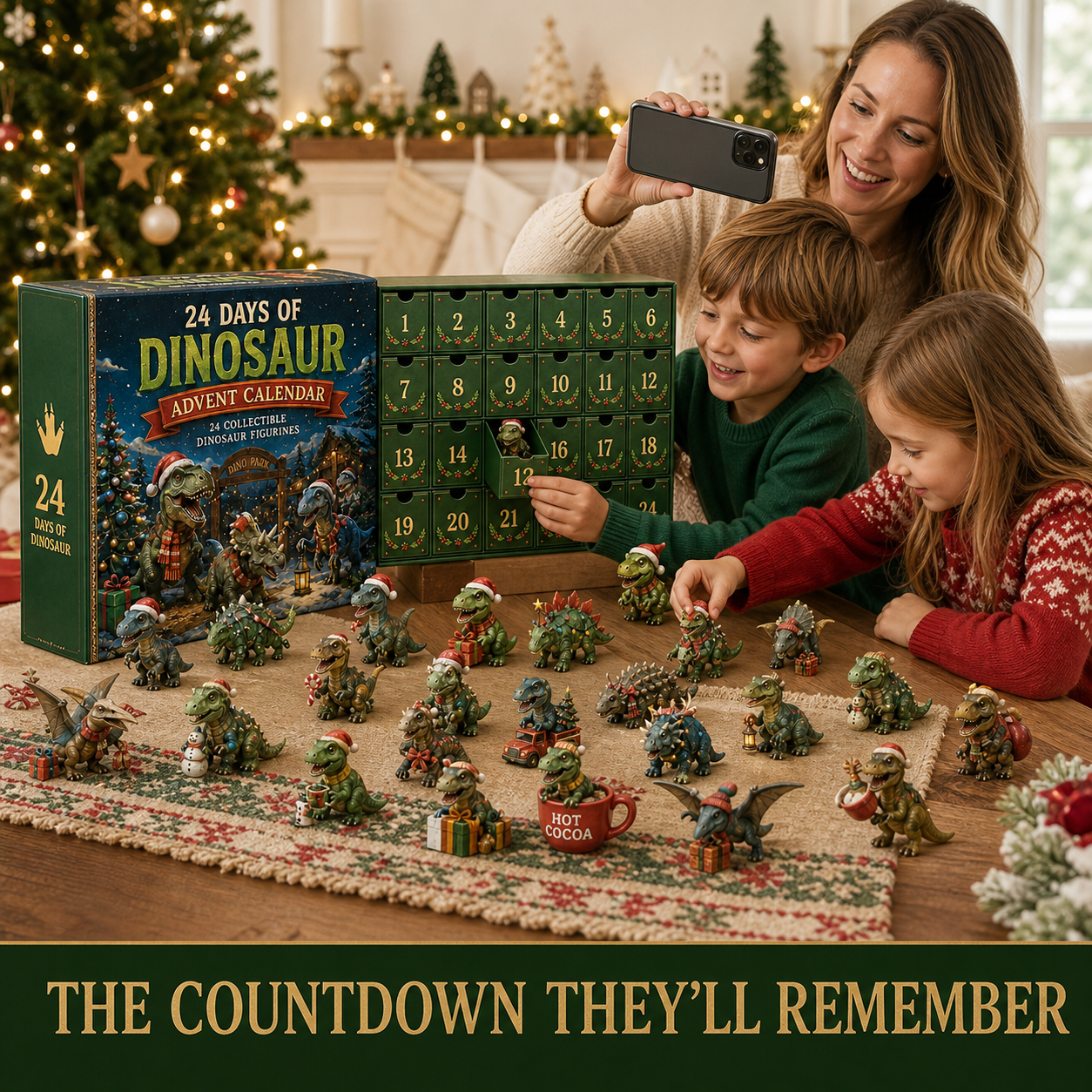 🦖24 Days of Dinosaur Christmas Advent Calendar – 24 Collectible Dino Figurines & Holiday Surprises