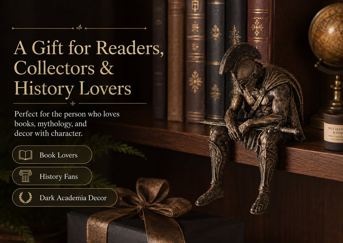 ⚔️ Ancient Greek Warrior Shelf Sitter – Unique Bookshelf Decor