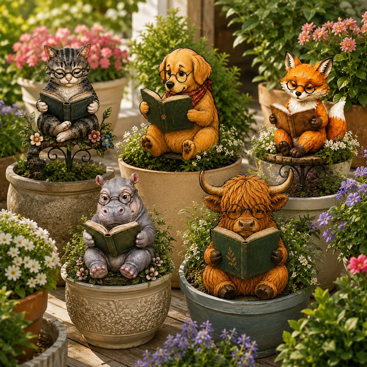 😺🐶Animal Reading Garden Stake📖