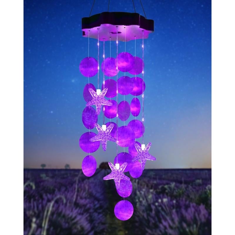 🌈 ✨ Solar-Powered Seashell Wind Chime Light