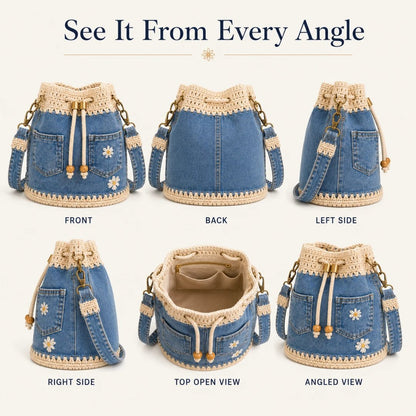 🔥HOT SALE 40% OFF✨👜Handmade Denim Crochet Bucket Bag
