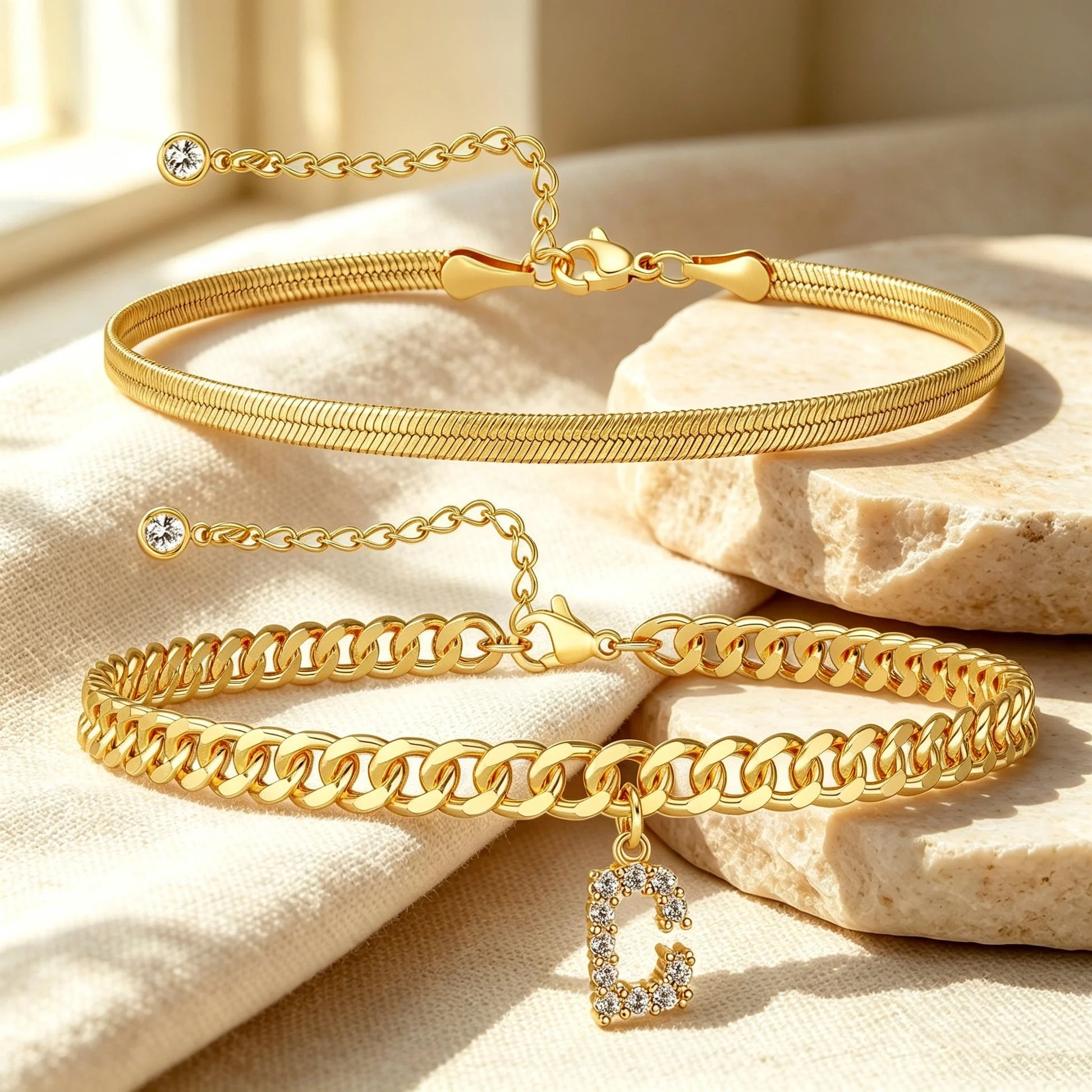 ✨ Gold Initial Anklet – 14K Gold Plated, Waterproof Adjustable Letter Pendant, Stackable Beach Jewelry