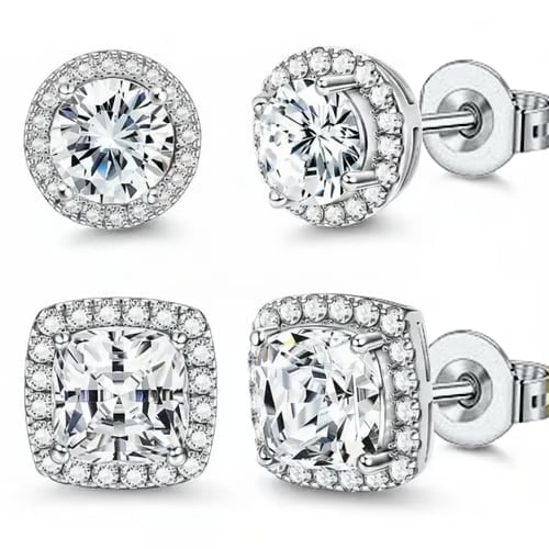 😍 Buy 1 Get 1 Free🔥Halo Stud Earrings 4-Pack - Gold & Silver Round/Square Styles