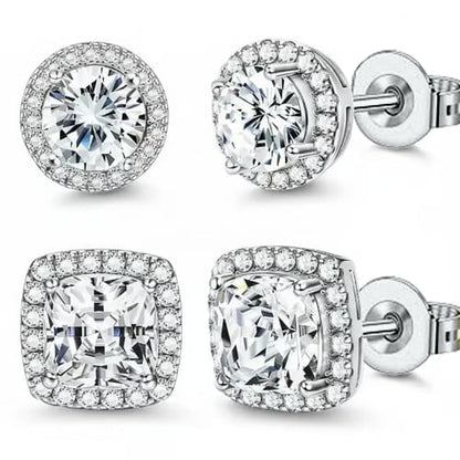 😍 Buy 1 Get 1 Free🔥Halo Stud Earrings 4-Pack - Gold & Silver Round/Square Styles