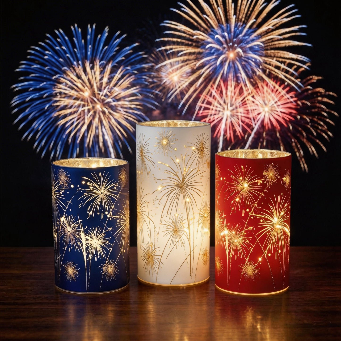 🎇Celebration Firework Lanterns – Premium Patriotic Red, White & Blue Trio