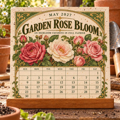 🌱 2027 Heirloom Garden Plantable Seed Calendar | 12 Plantable Months with Vintage Botanical Art & Wooden Stand 🌼