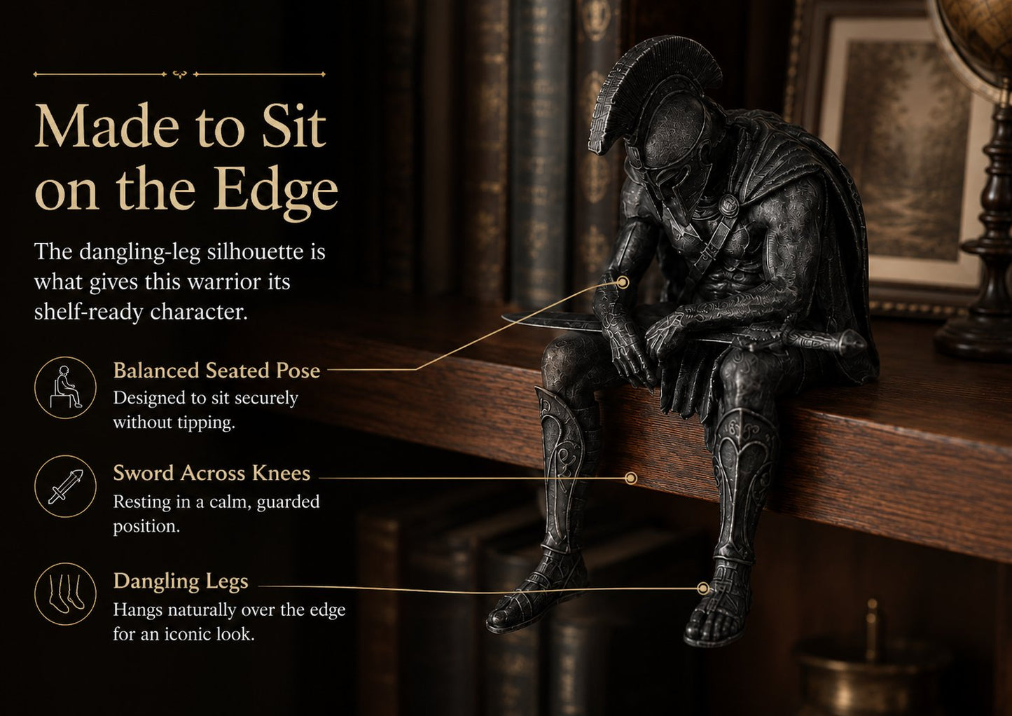 ⚔️ Ancient Greek Warrior Shelf Sitter – Unique Bookshelf Decor