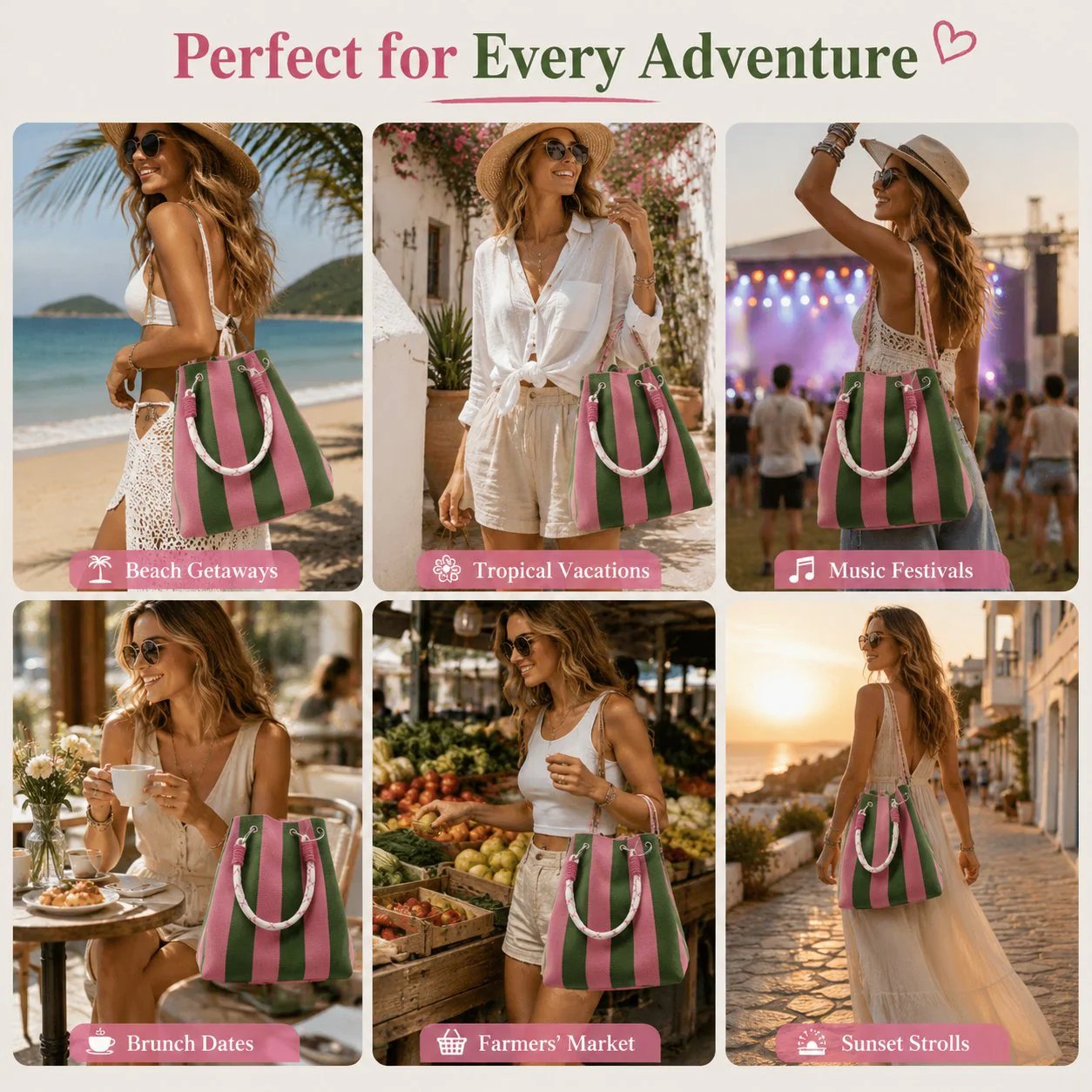 📢📢40% OFF !! ⏰🌴 Boho Striped Knit Bucket Handbag for Women – Handmade Summer Beach Shoulder Bag