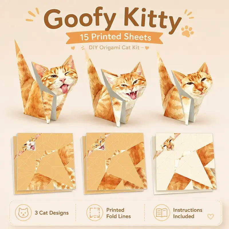 🐱 Kitty World 3D Cat Origami Kit – 15PCS / 60PCS Fold-Your-Own Cat Collection
